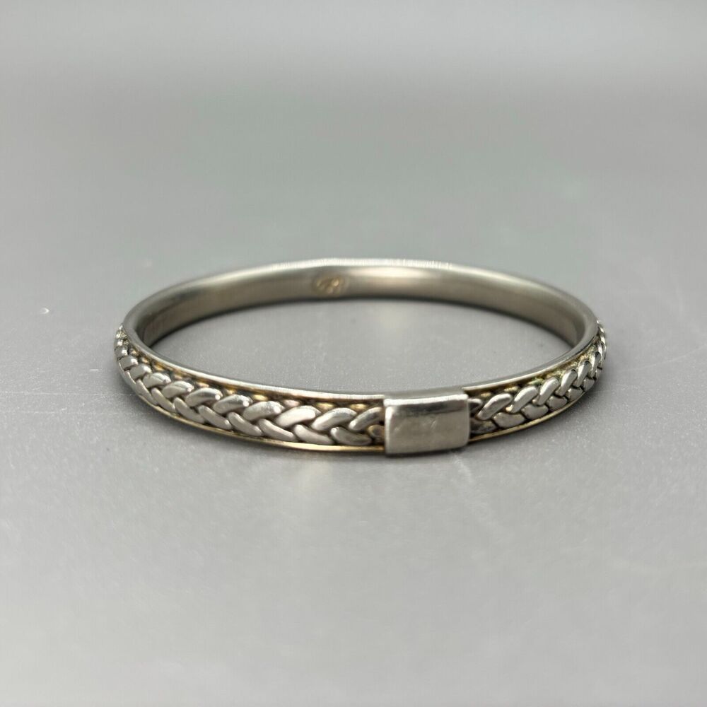 Liz Claiborne Braided Bangle Bracelet Silver Tone Vintage Signed Comfort Fit 8"